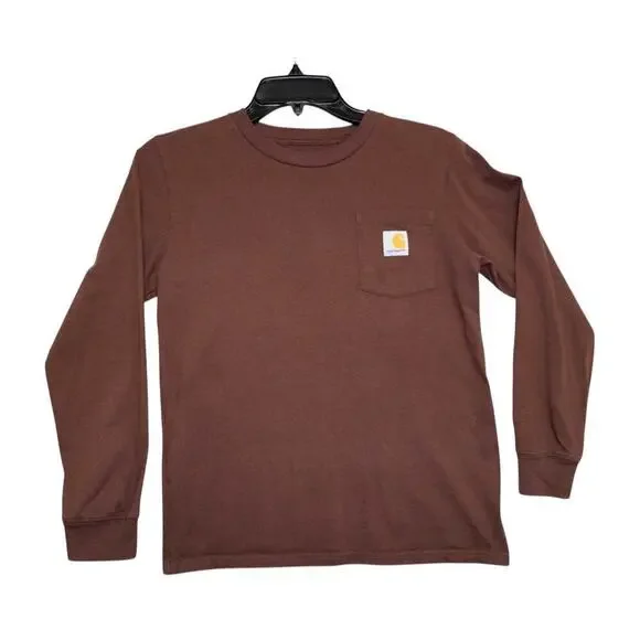 Carhartt Youth Brown Long Sleeve Pocket Tee – Dog Duck Hunt Graphic Back Size M - Picture 1 of 7